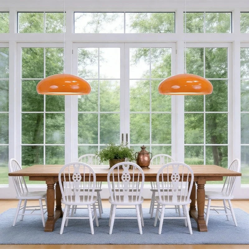 Glossy Ochre Metal Dome Pendant Light, Rounded Shade on a Slim Cable, Bulb Not Included, Bedside, Kitchen Island & Dining
