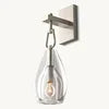 Rippled Clear Glass Teardrop Wall Light, Satin Nickel Bracket Arm, Rectangular Backplate, Bedside, Hallway & Living Room