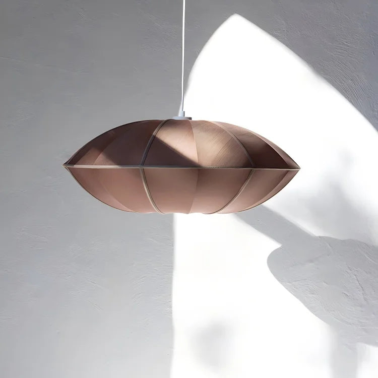 Pleated Copper Fabric Ellipse Pendant Light, Pointed Lantern Silhouette, 50cm, Cord Suspension, Bulb Not Included, Living Room & Bedroom