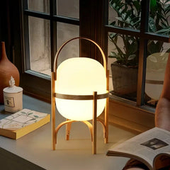 Bent Peach Frame Lantern Floor Lamp, Opal Glass Shade, Curved Carry Handle, Splayed Tripod Legs, Living Room & Bedroom