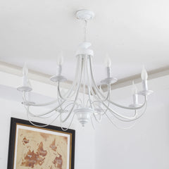 Curved Branch Iron Chandelier, 8 Light Candle Style Arms, White Finish, 73x73x108cm, Traditional Style, Dining Room & Hallway