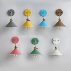 Matt Cone Metal Wall Light, Sky Blue Finish, Brass Swivel Joint, Bare Bulb Industrial Style, Hallway & Living Room Accent