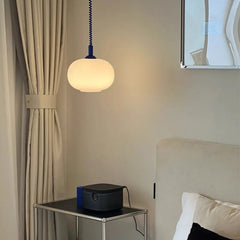 White Opal Glass Ellipse Pendant Light, Red Cord Cap, Twisted Flex, Kitchen Island, Dining Table & Stairwell