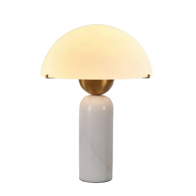 Matt Cream Dome Table Lamp, Brass Ring Collar on a Green Marble Base, Bedside, Console and Living Room Corner