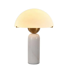 Matt Cream Dome Table Lamp, Brass Ring Collar on a Green Marble Base, Bedside, Console and Living Room Corner