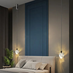 Faceted Crystal Teardrop Pendant Light, Twisted Clear Glass Drop on a Black Cord, Ceiling Suspended, Bedside & Landing