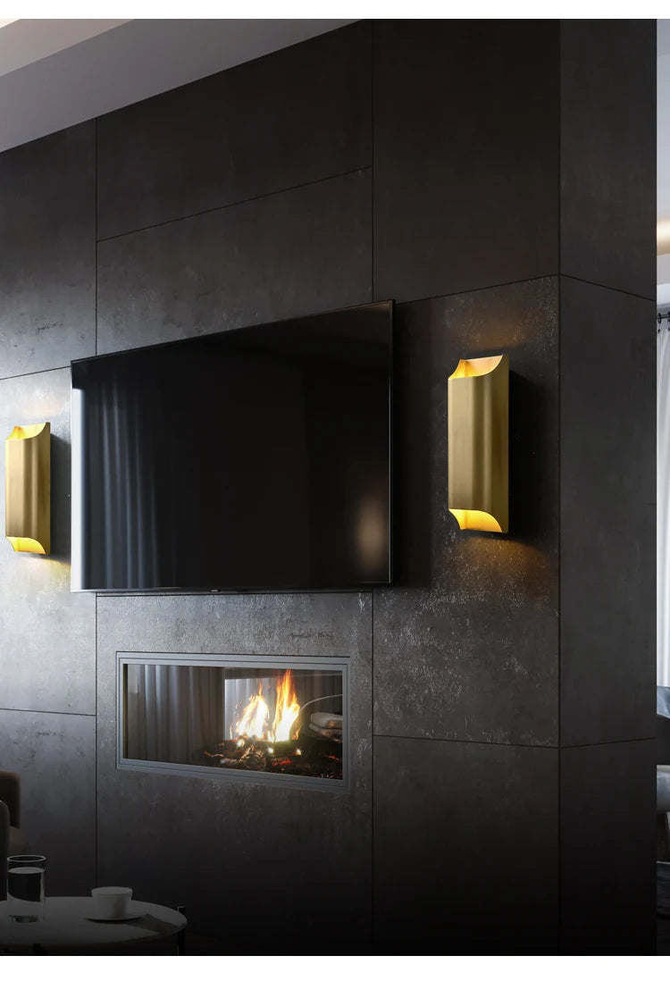 Brushed Gold Column Wall Light, Open Top and Base, Up and Down Glow, Integrated LED, Hallway, Living Room & Bedroom