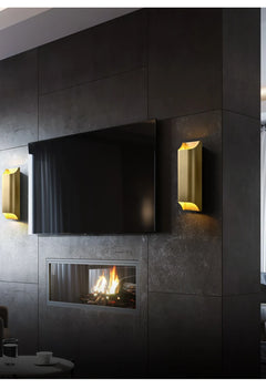 Brushed Gold Column Wall Light, Open Top and Base, Up and Down Glow, Integrated LED, Hallway, Living Room & Bedroom