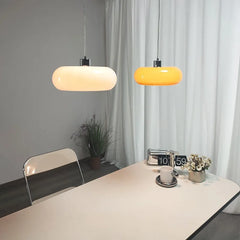Brown Opal Glass Ellipse Pendant Light, Rounded Drum on a Slim Chrome Cord, Dining Table, Kitchen Island & Living Room