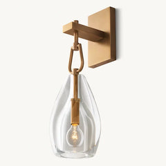 Rippled Clear Glass Teardrop Wall Light, Satin Nickel Bracket Arm, Rectangular Backplate, Bedside, Hallway & Living Room