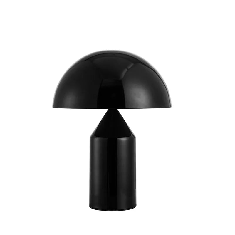 Black Mushroom Dome Table Lamp, Slim Tapered Column Base, Metal Construction, Living Room & Home Office Desk Space