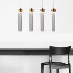 Fluted Clear Glass Cylinder Pendant Light, Chrome Cap Finish, Black Cable Suspended, Contemporary Style, Kitchen Island & Hallway