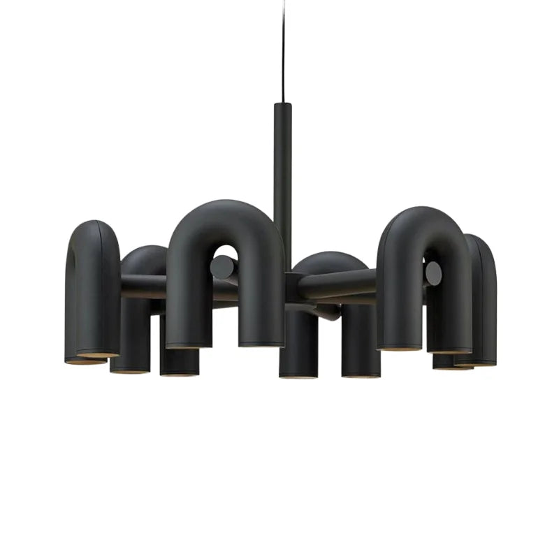Matt Steel Arched Tube Chandelier, Matt Black Finish, 6 Radiating Arms, Integrated LED, Dining Room, Living Room & Home Office