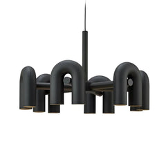 Matt Steel Arched Tube Chandelier, Matt Black Finish, 6 Radiating Arms, Integrated LED, Dining Room, Living Room & Home Office