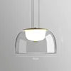 Clear Glass Dome Pendant Light, 22cm Shade, Gold Metal Trim, Opal Diffuser Ball, Dining Table & Kitchen Island