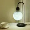 Black Sphere Table Lamp on a Chrome Arch, Textured Acrylic Globe on a Round Solid Wood Base, Desk and Living Room Accent