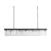 Faceted Crystal Linear Bar Chandelier, Matt Black Frame, Clear Crystal Prisms, Double Chain, Single Fixed Style, Dining Room and Stairwell