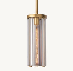Fluted Clear Glass Cylinder Pendant Light, Bronze Cap and Base, Rod Suspension, Bulb Not Included, Kitchen Island & Dining Table