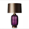 Textured Purple Glass Teardrop Table Lamp, Bronze Satin Drum Shade, Brass Collar & Foot, H63*D36cm, Bedside & Living Room