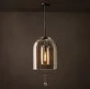Clear Glass Bell Pendant Light, Bronze Rectangle Frame, 13" Dome, Exposed Filament Bulb, Hallway, Dining Table & Living Room