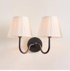 Antique Brass Wall Light, Curved Arm, Pleated Cream Fabric Shade, Also in Twin Arm, Bedroom, Bedside & Hallway