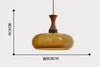 Fluted Amber Glass 28cm Ellipse Pendant Light, Turned Wood Neck with Brass Detail, Braided Cable Suspension, Kitchen Island & Dining Table
