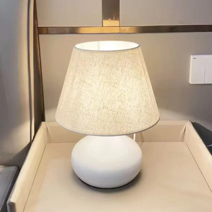 Teardrop Black Ceramic Table Lamp, Matt Rounded Base with a Charcoal Drum Shade, Bedside Table and Living Room