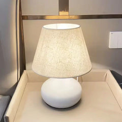 Teardrop Black Ceramic Table Lamp, Matt Rounded Base with a Charcoal Drum Shade, Bedside Table and Living Room