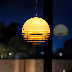 Matt White Dome Pendant Light, Amber Tiered Ring Skirt, 30cm Large Silhouette, Kitchen Island & Dining Table