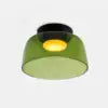 Tiered Olive Glass Semi Flush Ceiling Light, Single Dome Layer, Black Ceiling Canopy, D32 x H16cm, Hallway & Living Room