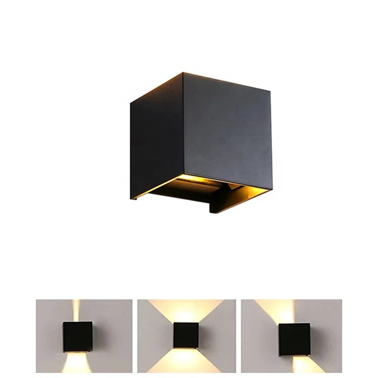 Light Grey Cube Outdoor Wall Light, Adjustable Up and Down LED Beams, Integrated LED Glow, Patio, Garden & Porch