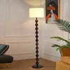Stacked Wood Bead Column Floor Lamp, Near Black Finish, Cream Drum Shade, Living Room, Reading Corner & Bedroom
