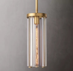 Fluted Clear Glass Cylinder Pendant Light, Bronze Cap and Base, Rod Suspension, Bulb Not Included, Kitchen Island & Dining Table