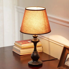 Turned Column Table Lamp, White Finish, Natural Linen Cone Shade, Candlestick Profile, Bedside, Home Office & Console