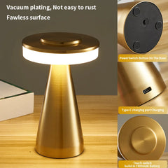 Cordless Rechargeable Metal Table Lamp, Silver Finish, Touch Control Cone Base Design, Bedside & Occasional Table