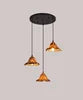 Ochre Textured Fabric Cone Pendant Light, Three-Shade Cluster, Rustic Mountain Silhouette, Dining Table & Hallway