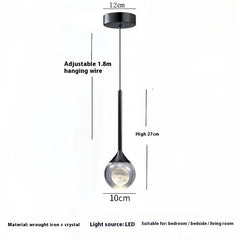 Clear Glass Globe Pendant Light, Frosted Inner Sphere, Slim Chrome Drop Rod Fitting, Bedside & Bedroom Reading Corner