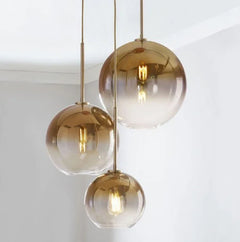 Mirrored Glass Globe Pendant Light, Grey Ombre Finish, 15cm Diameter, Black Cable, Bulb Not Included, Dining Table and Kitchen