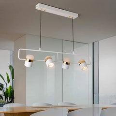 Matt Black Linear Bar Pendant Light, 4 Rotatable Spotlight Heads, Brushed Gold Trim Rings, Kitchen Island & Dining Table