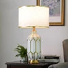 Waisted Glass Column Table Lamp, White Finish, Cotton drum shade, Gold Collar and Foot, Large Size, Living Room & Bedroom