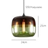Amber to Green Ombre Glass Drum Pendant Light, Graduated Glass Tone, Exposed Bulb, Dining Table & Kitchen Island