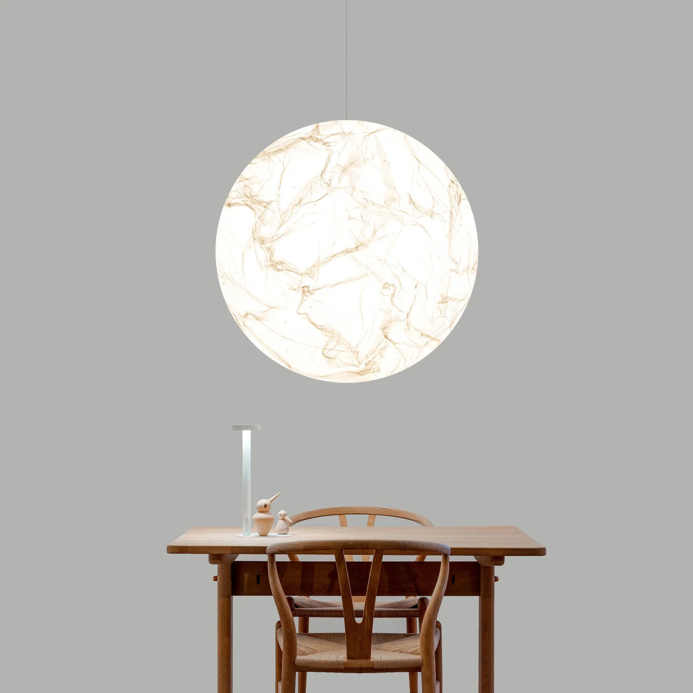 Crinkled Paper Sphere Pendant Light, 50cm Natural Textured Globe, Warm Soft Diffused Light, Living Room & Home Office