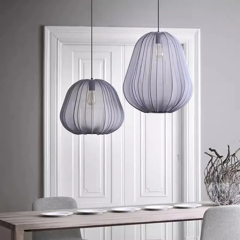 Ribbed Fabric Bell Pendant Light, Dark Grey Finish, Scalloped Edge, 40cm Drop, Single Bulb, Dining Table and Bedroom