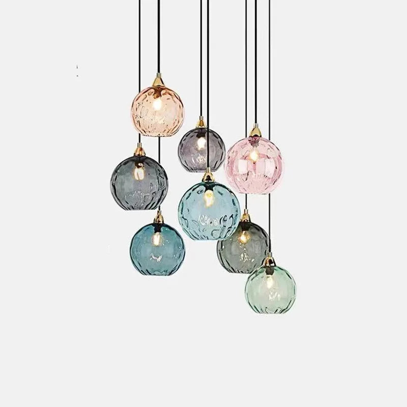 Fluted Glass Globe Pendant Light, Sky Blue Embossed Finish on a Brass Cap, Bulb Not Included, Dining Table & Living Room