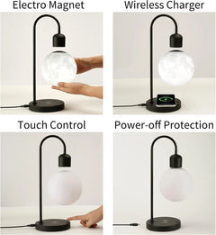 Black Sphere Table Lamp on a Chrome Arch, Textured Acrylic Globe on a Round Solid Wood Base, Desk and Living Room Accent