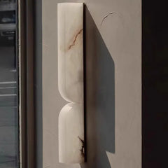 Natural Alabaster Panel Wall Light, Two Lobe Backlit Stone Form, Brass Edge Trim, H600, Hallway, Bedside & Living Room