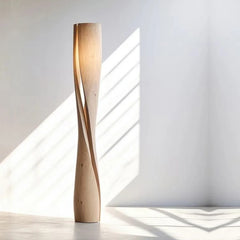 Sculptural Twisted Wood Column Floor Lamp, Brown Tone, Freestanding Base, Living Room, Dining Room & Reading Corner
