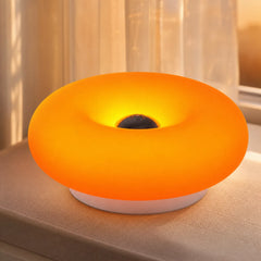 White Opal Glass Ring Touch Table Lamp, Donut Silhouette, Colour Changing Ambient Glow, Remote Control, Plug-In, Bedside & Living Room