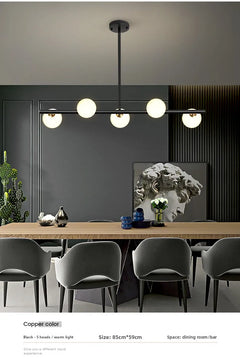 Opal Glass Globe Linear Bar Semi Flush Ceiling Light, Matt Black Angled Arms, 5 Light, Kitchen Island, Dining Room & Living Room