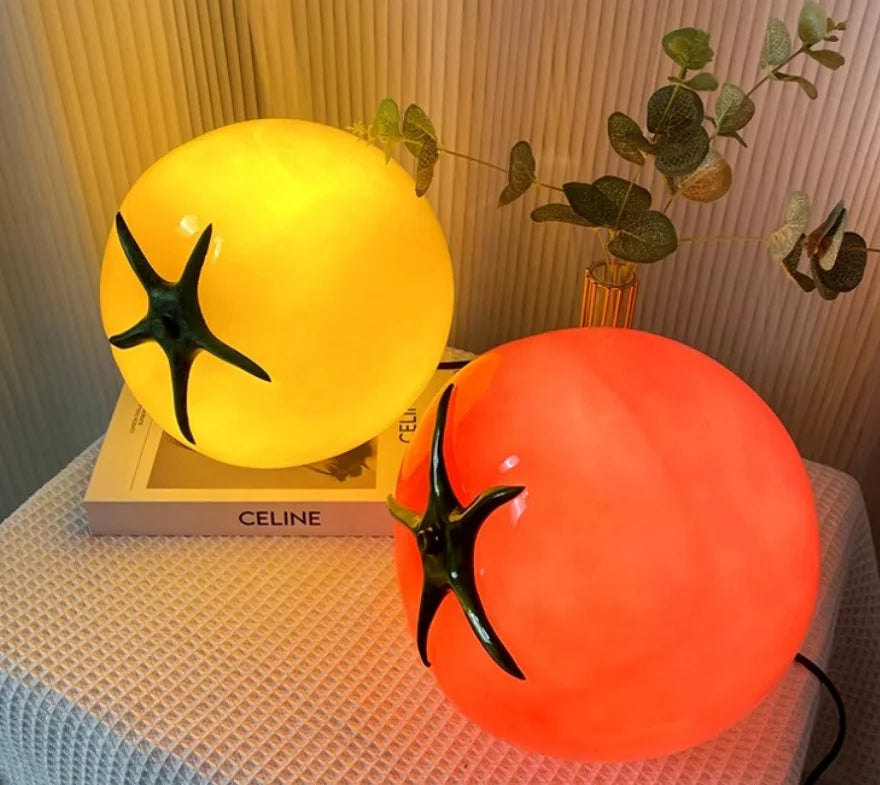 Glossy Sphere Glass Table Lamp, Ochre Finish, Warm Rounded Glow, Curling Stem Detail, Bedside Table & Living Room Accent